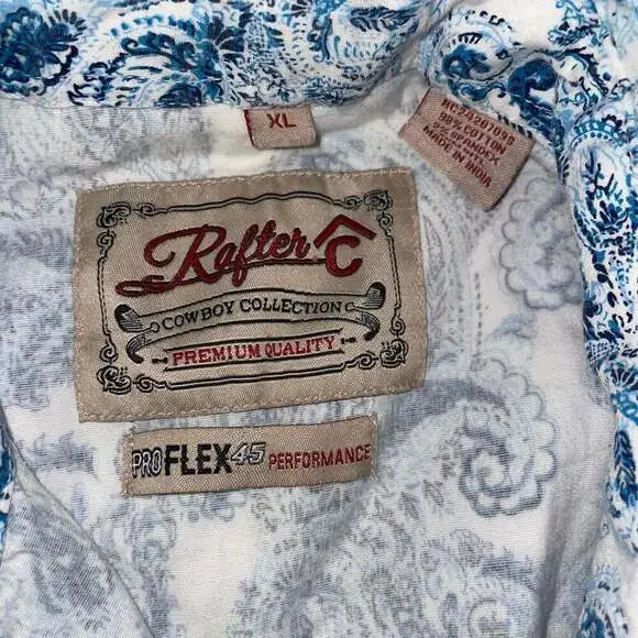 Rafter C Men's Blue Paisley Pearl Snap Short Sleeve Western Shirt - Picture 4 of 4